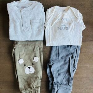 Baby Outfit Set - Gray and Olive Bear Design